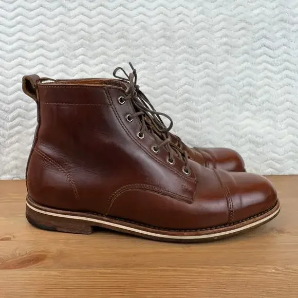 Helm Hollis Mens Boots Cap Toe Brown Leather Sz 9.5 D Mid Combat Hybrid $295 - Picture 8 of 16